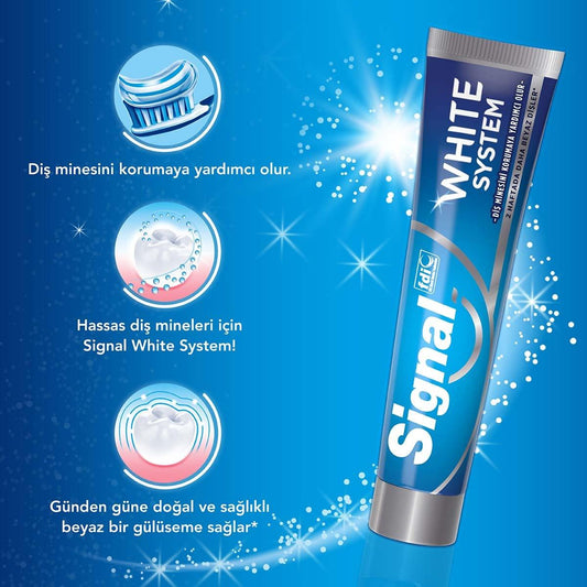 Signal White System Original Whitening Toothpaste - Natural Whitening Ingredients, Gentle on Teeth & Gums - 2.54 fl oz