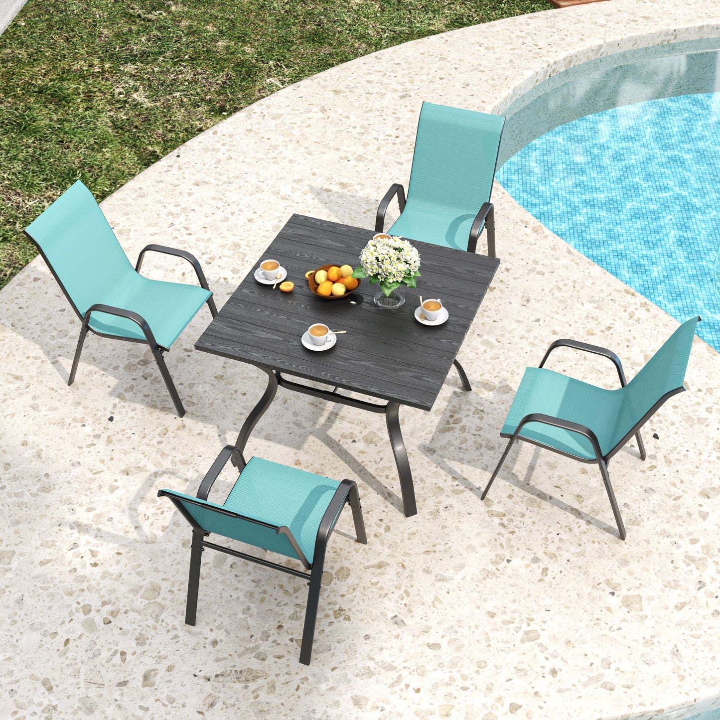 Outdoor Dining Chair 4-Piece Set - Wide Seat 350 lbs Capacity - Waterproof &
