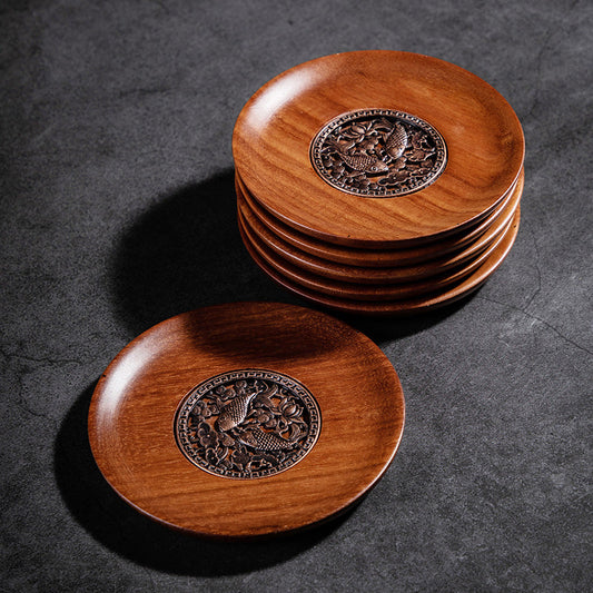 Chinese Tea Ceremony Coaster Set, 6-Piece Resin & Wood