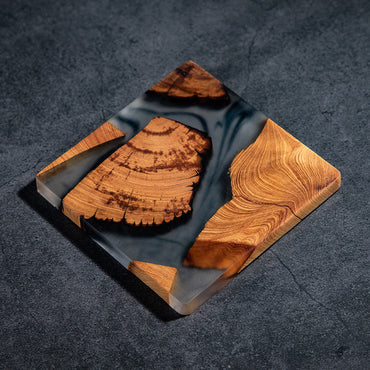Chinese Tea Ceremony Coaster Set, 6-Piece Resin & Wood