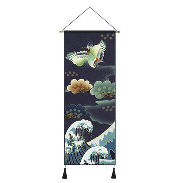 Japanese Style Scroll Painting of Crane, Landscape, or Lady