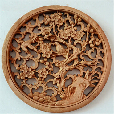Camphor Solid Wood Living Room Chinese Style Round Antique-Like Blessing Porch Wall Hanging