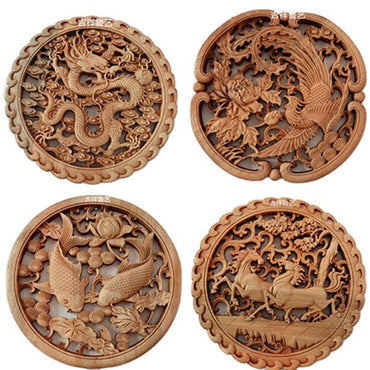 Chinese-Style Carved Camphor Wood Small Pendant Wall Hanging or Furniture Use