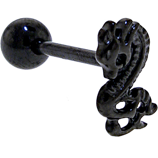 Black Titanium Anodized 3-D Dragon Barbell Tongue Ring