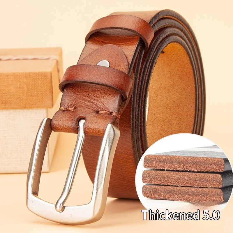 Mens Leather Belt Versatile Solid Pin Buckle Waistband
