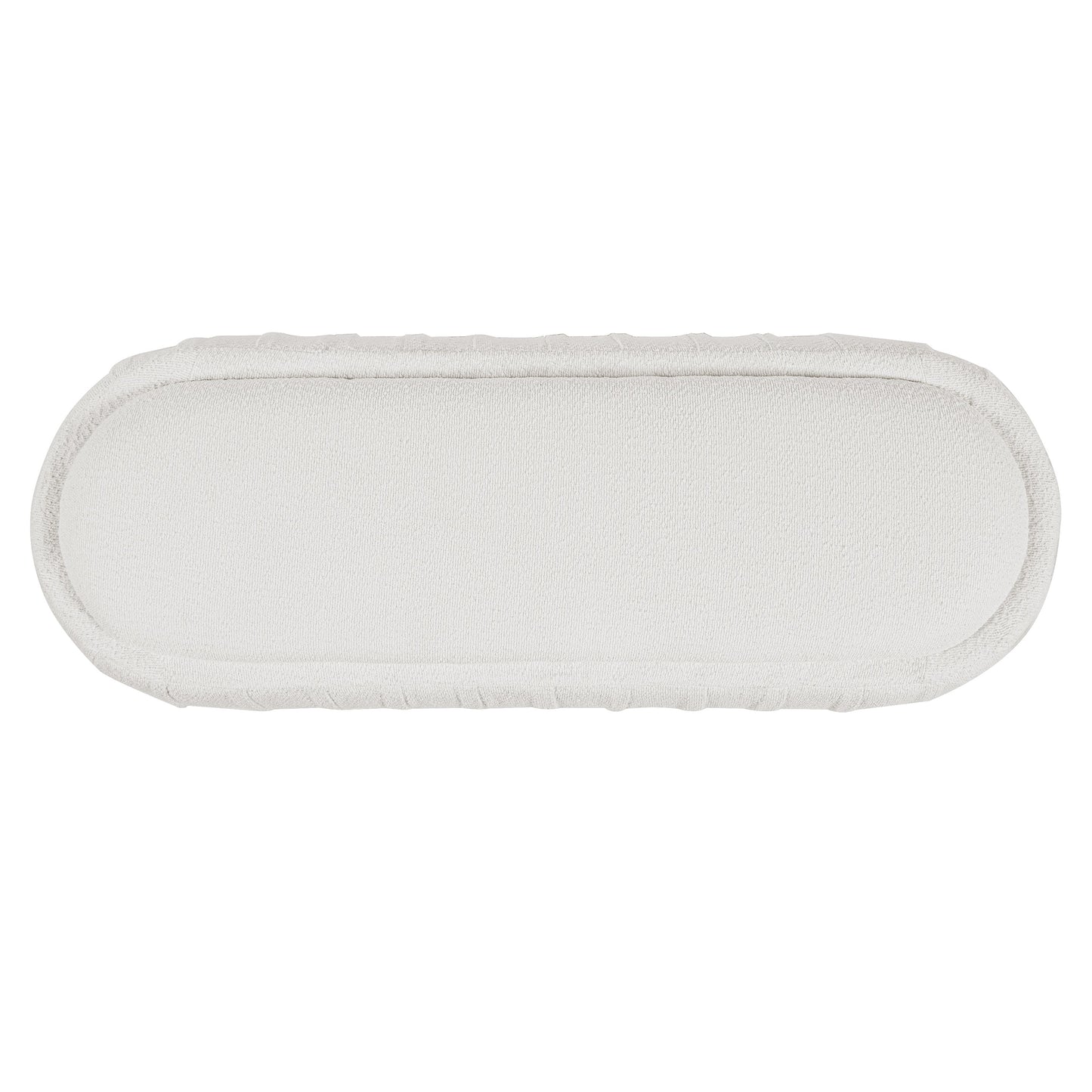 Upholstered Oval Ottoman White Boucle Fabric Rubberwood Legs
