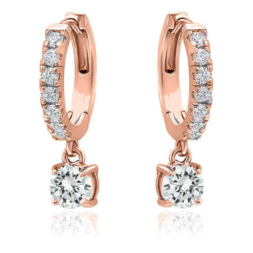 18K Gold Dangle Crystal Drop Huggie Earrings