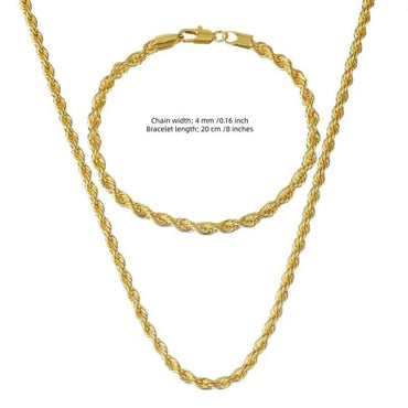 18K Gold European Classic Twist Necklace + Bracelet