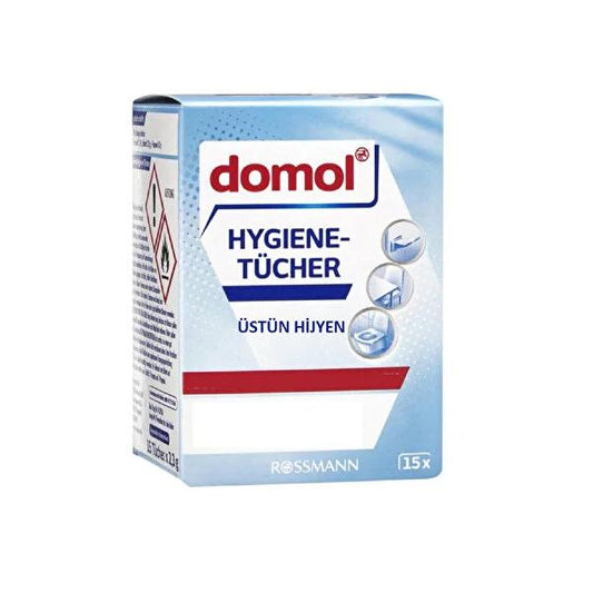Domol Hygiene Wipes 15-Pack - Portable, Dermatologically Tested, Effective Surface Cleaning
