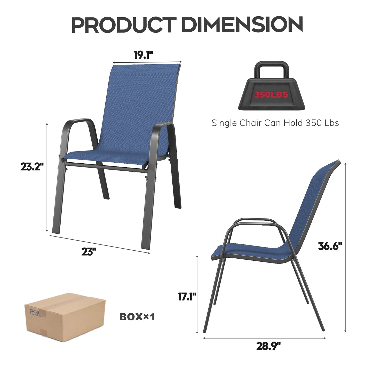 Outdoor Dining Chair 4-Piece Set Navy Blue Wide Seat 350 lb Waterproof
