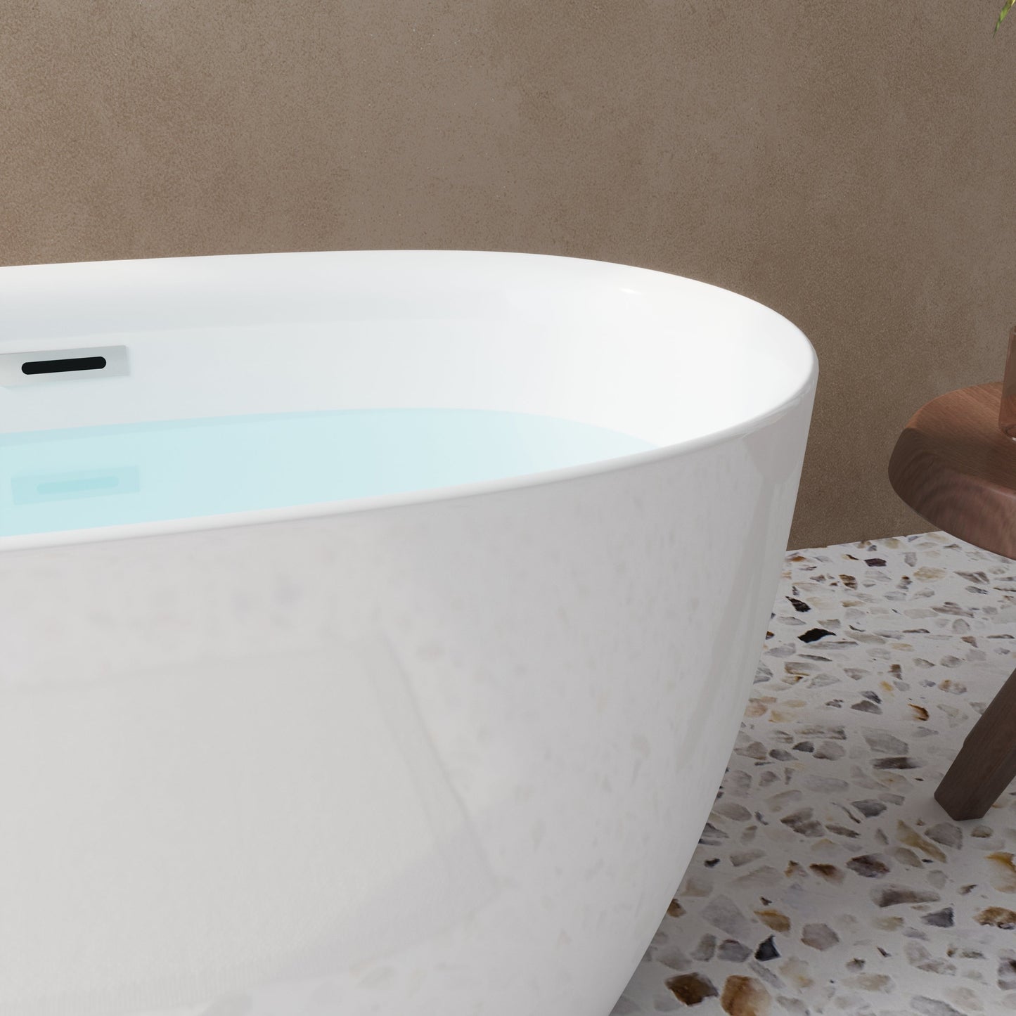 47in Gloss White Acrylic Freestanding Oval Bathtub, Chrome Overflow and Drain
