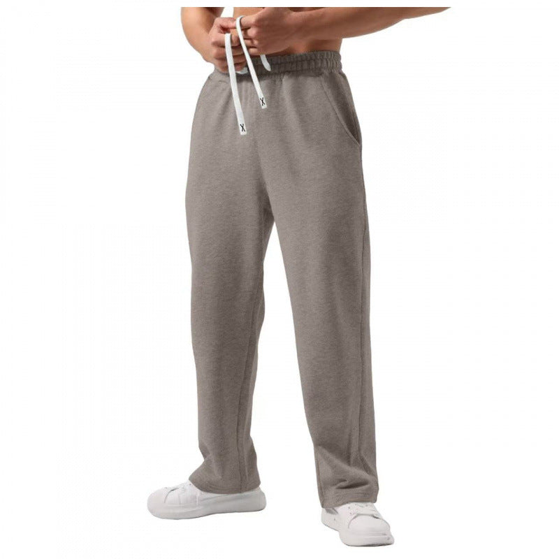 Male Solid Color Elastic-waist Drawstring Sweatpants