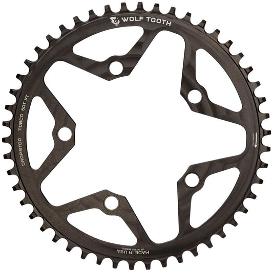 Wolf Tooth 110 BCD Cyclocross Road Chainring - 50t 110 BCD 5-Bolt Drop-Stop B BLK