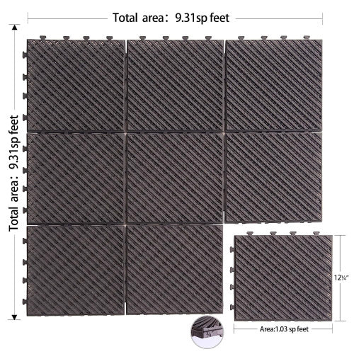 Outdoor Interlocking Deck Tiles Composite Plastic Dark Brown 12x12
