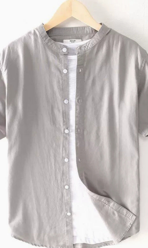 Chinese-style Vintage Mandarin-collar Linen Shirt