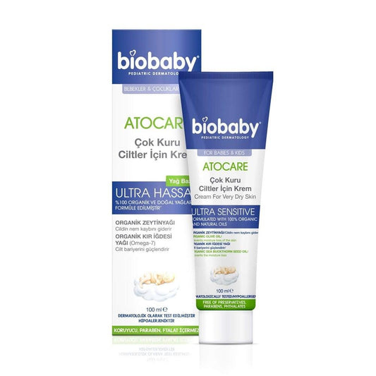 Biobaby Organic Baby Moisturizing Cream for Dry and Atopic Skin - Hypoallergenic, Dermatologically Tested, 3.38 fl oz