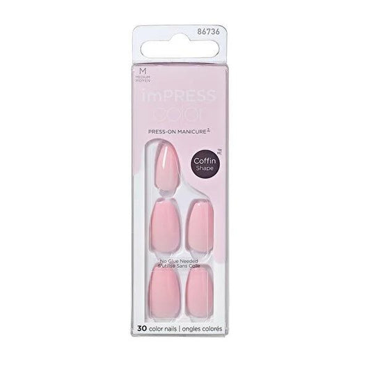Impress Color Self-Adhesive Press-On Nails - Medium Pink Dream for Effortless, Long-Lasting Nail Beauty