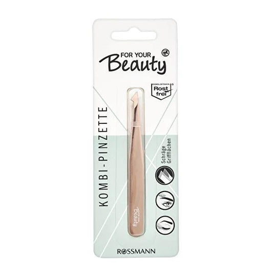 For Your Beauty Precision Slanted Tip Tweezers for Hair Removal and False Eyelash Application - Stainless Steel, High Precision Grooming Tool