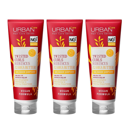 URBAN Care Sulfate-Free Shampoo for Curly Hair - Nourishing Hibiscus & Shea Butter Formula, Gentle Cleansing, Moisturizing, 250ml x 3 Pack
