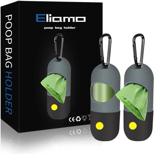 2-Pack: Dog Poop Bag Dispenser with Built-in LED Flashlight