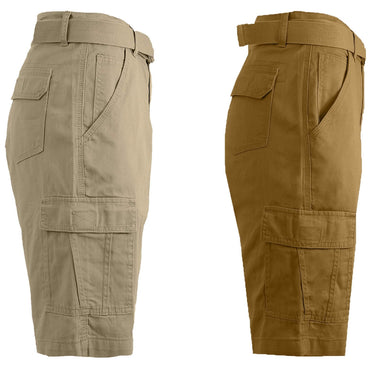 2-Pack: Men's Cotton Classic Cargo Shorts With Belt