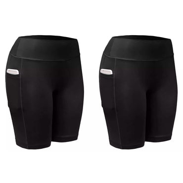 2-Pack: Women High Waist Workout Yoga Side Pocket Compression Cycling Shorts