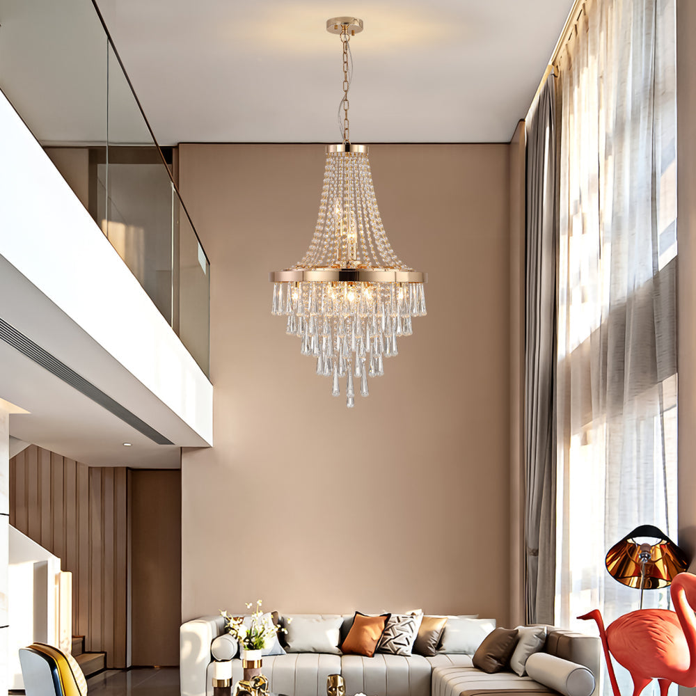20" K9 Crystal Chandelier | 11-Light Modern Pendant with Adjustable Height 33"–71" — Chrome or Gold, Living Room, Dining Room & Staircase