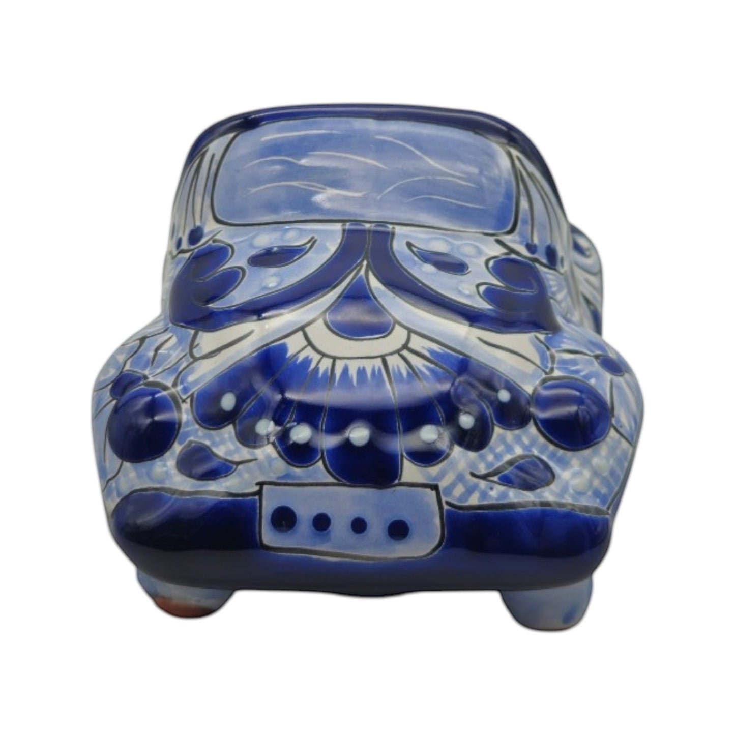Small Talavera Car Planter | Blue & White Handmade Ceramic Pot