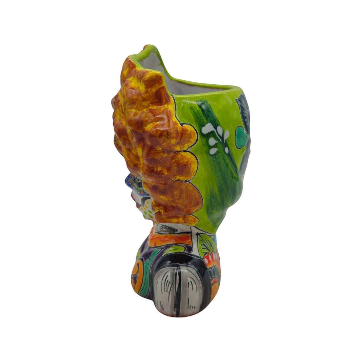 Colorful Talavera Lady Skull Planter | Day of the Dead Decor