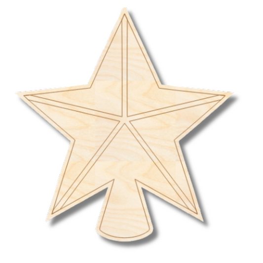 Unfinished Wood Etched Star Tree Topper Shape | Paint By Line Crafts | up to 30" DIY