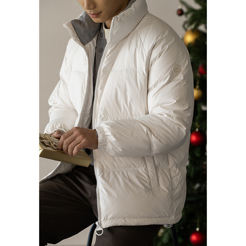 Windproof And Warm White High Neck Down Jacket Casual Outerwear
