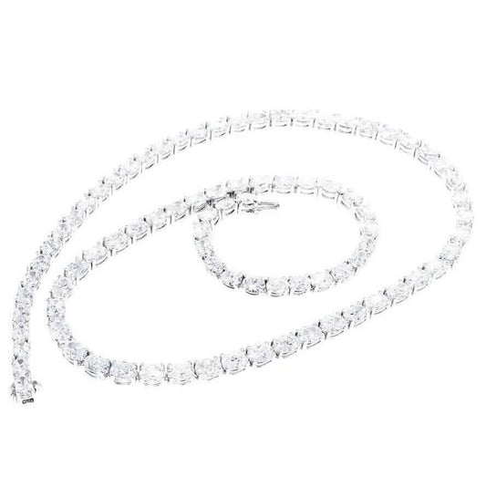 21.25CT Lab Grown Oval Diamond Graduated Tennis Necklace Platinum & 14K