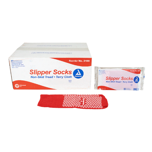 Dynarex One Side Universal Size Slipper Sock, Red, 48pairs/case (48 Count)