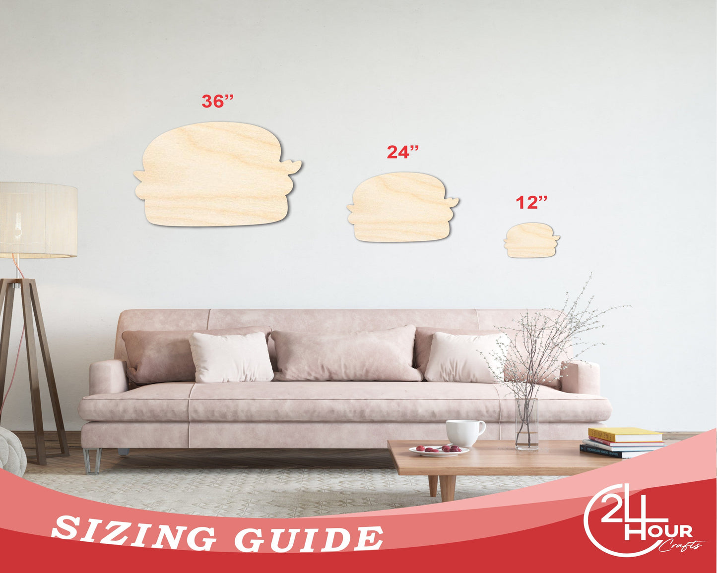 Unfinished Wood Burger Shape | Craft Cutout | up to 46" DIY