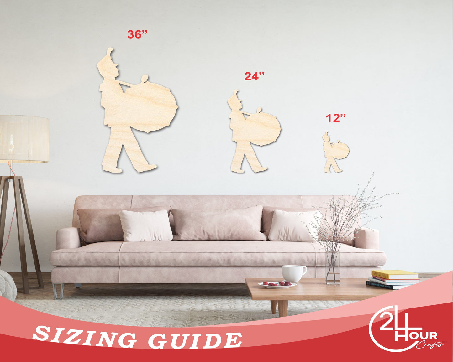 Unfinished Wood Marching Band Drumline Silhouette | DIY Band Craft Cutout | up to 46" DIY