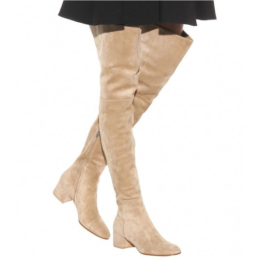 Above-the-knee Fashion Boots European And American Style Round Toe Mid-height Chunky Heel