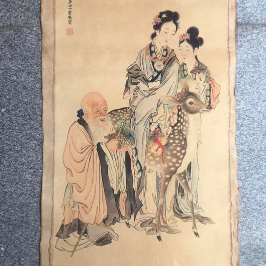 Vintage Chinese Scroll After Ding Yunpeng – Rice Paper Figure Painting