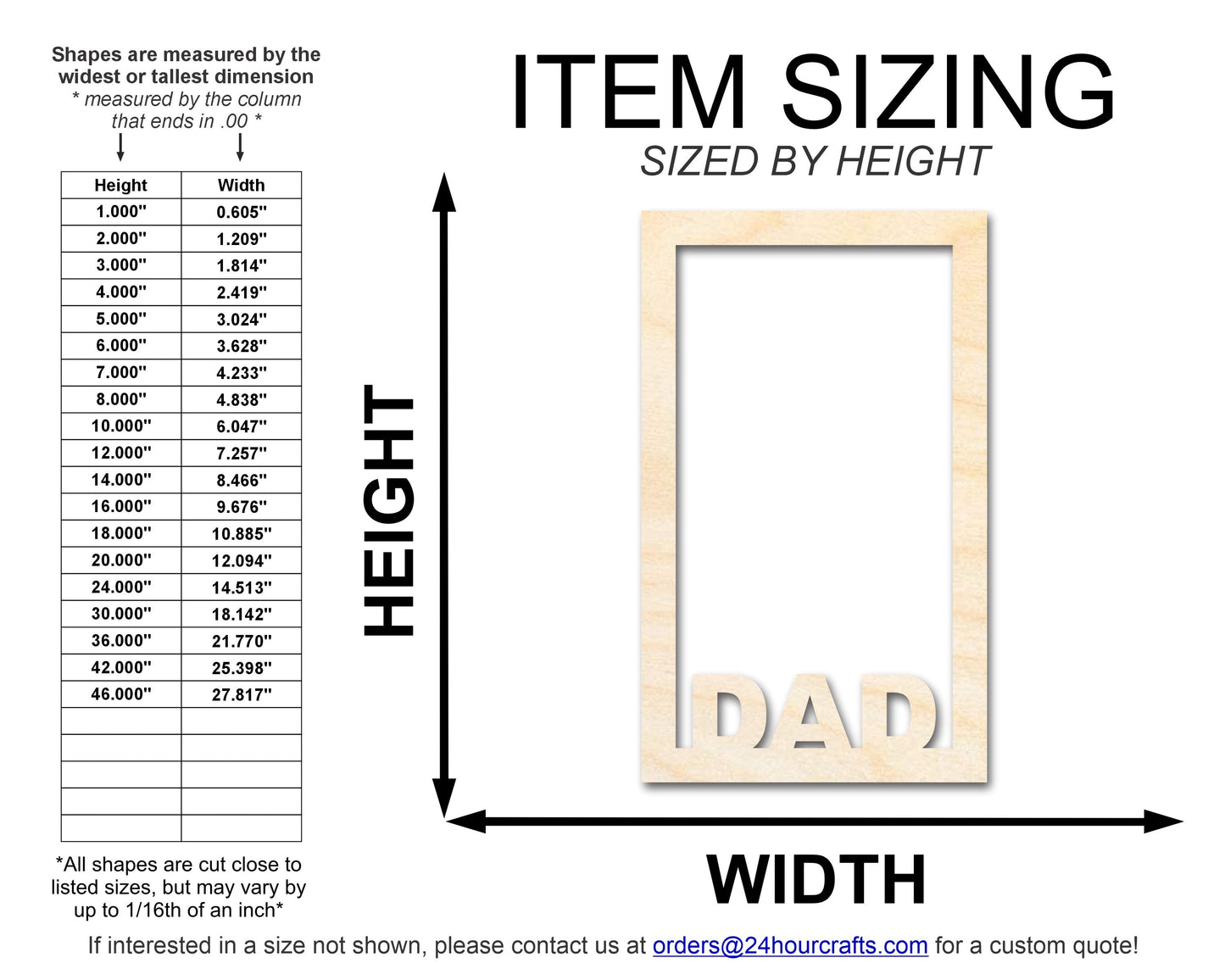 Unfinished Dad Frame Shape | DIY Craft Cutout | up to 46" DIY