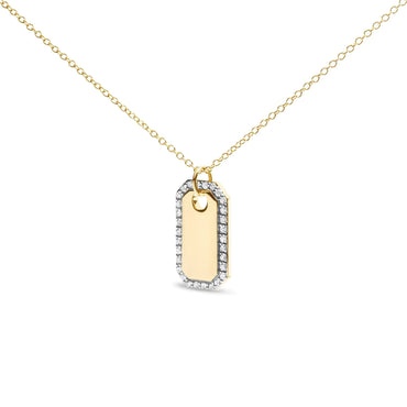 14K Yellow Gold 1/4 Cttw Diamond Halo Octagonal Dog Tag Pendant 18" Necklace (I-J Color, I2-I3 Clarity)