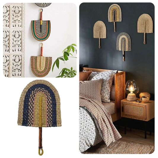 Traditional Handwoven Straw Fan for Wall Art Decorative Fan for Summer Party Drop Shipping