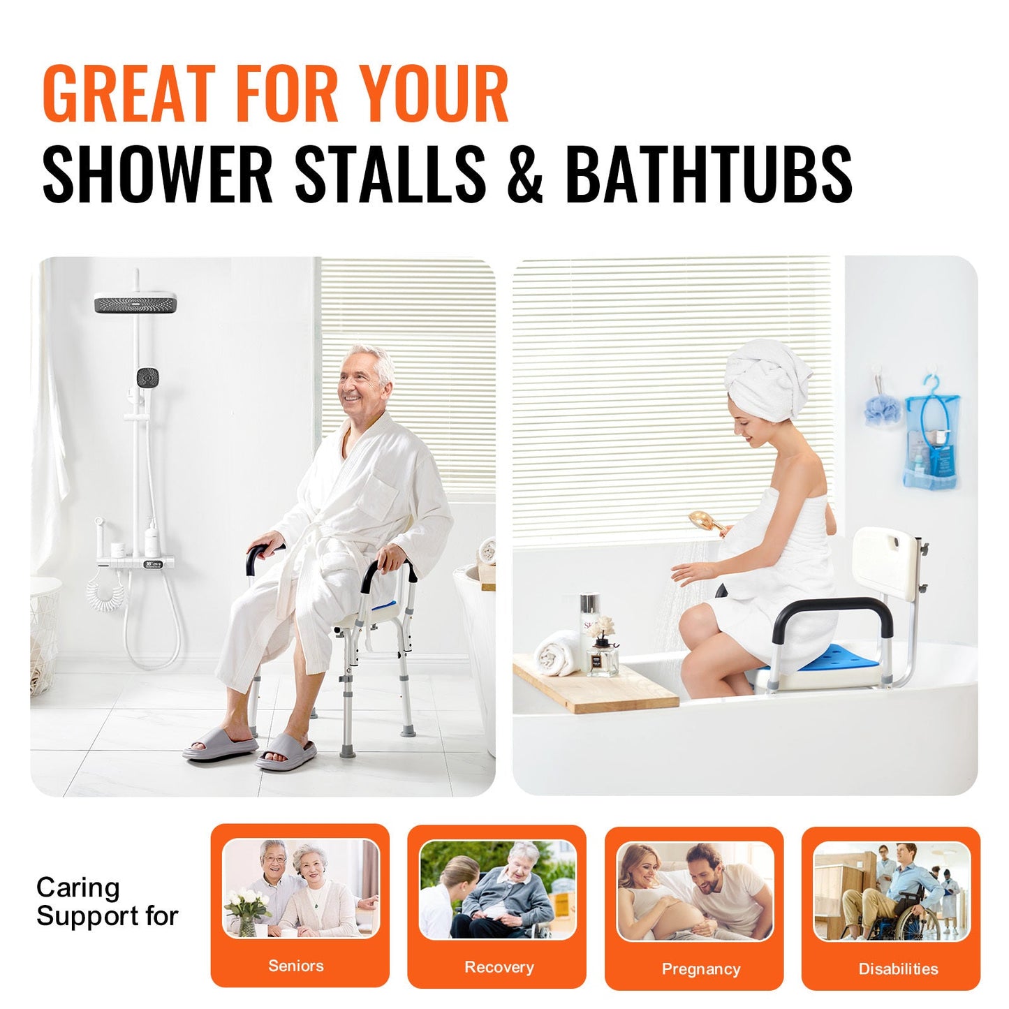 Shower Chair Bath Stool Aluminum 400 LB 6-Level Adjustable Head Holder