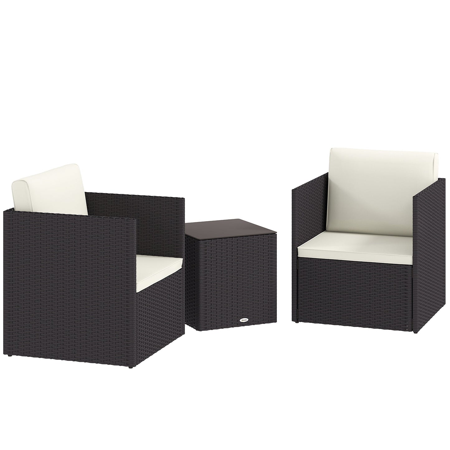 Outdoor Bistro Set PE Rattan Brown Folding 3 Piece Tempered Glass Table