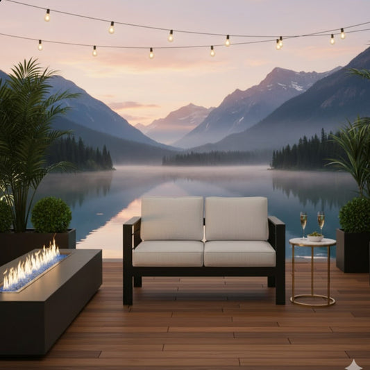 Outdoor Loveseat Aluminum Black Gray Cushion 50in 600 lb Capacity