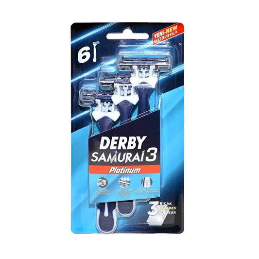Derby Samurai Razor Blades - 3 Blade Configuration for Smooth Shaving, Ergonomic Handle, Pack of 6