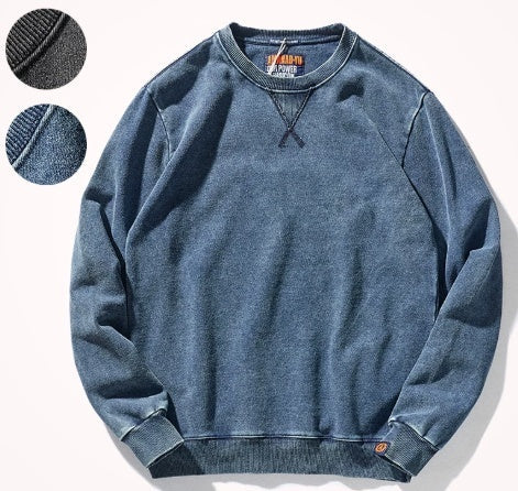 American Round Neck Hoodie Men's Heavy Water Washed Long Sleeved Top