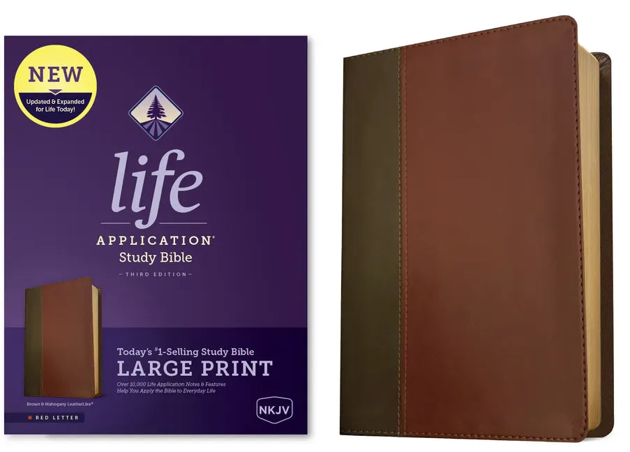 NKJV Life Application Study Bible, Third Edition, Large Print (Leatherlike, Brown/Mahogany, Red Letter) - Imitation Leather