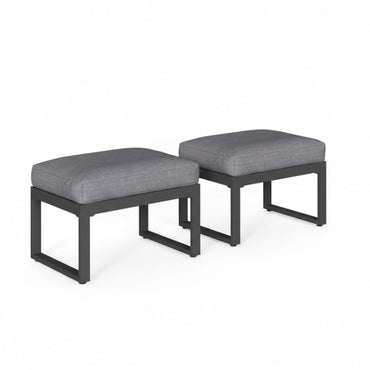 Outdoor Ottoman Aluminum Black Gray Cushion Rectangular Set of 2
