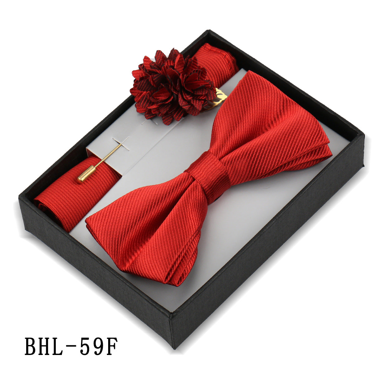 Mens Bow Tie, Pocket Square, And Brooch Gift Set