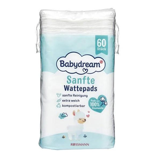 Babydream Natural Baby Cotton Pads - 60 Count, Hypoallergenic & Vegan, Gentle Cleaning for Sensitive Skin