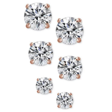 3-Pair Set: Sterling Silver Crystal Stud Earrings